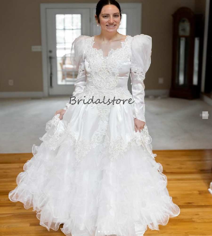 Retro 80s Wedding Dress With Organza Ruffles Long Sleeve Celtic Victorian Bridal Dress 2025 Elegant Gatsby Bride Gown Medieval Renaissance Vestio De N