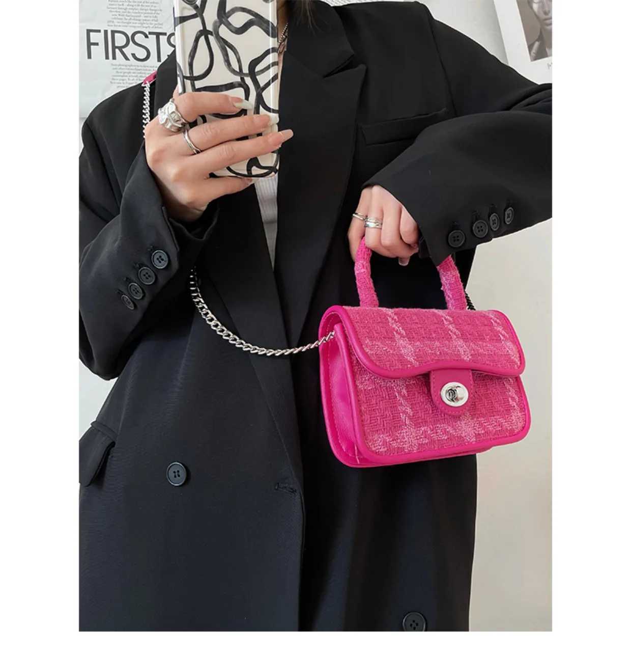 Tweed Knitting Women Shoulder Crossbody Bags Simple Chain Design Female Purse Handbags Fashion Ladies Locks Underarm Bag Z250926