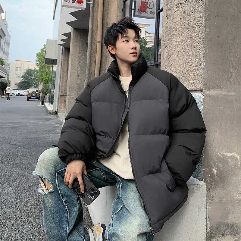 Patchwork Parka Jacket Mens Fashion Splicing Stand Collar Windproof Parkas Korean Female Male Allmatch Down Cotton Padded Coat W250926