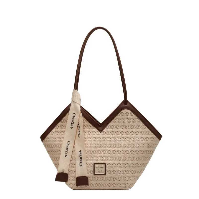 Woven straw tote bag for women large capacity 2025 new summer versatile shoulder bag textured trendy commuter toteW250926