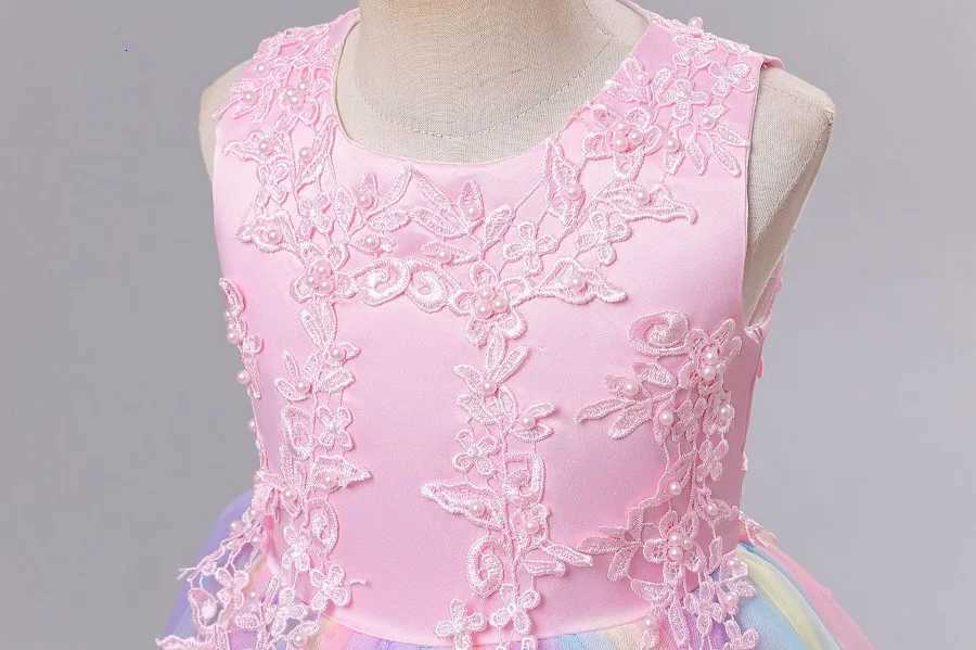 Girl Princess Birthday Party Unicorn Splice Colorful Long Dress Formal Eucharist Party Prom Show Embroidery Beaded Dress Girl Z250926