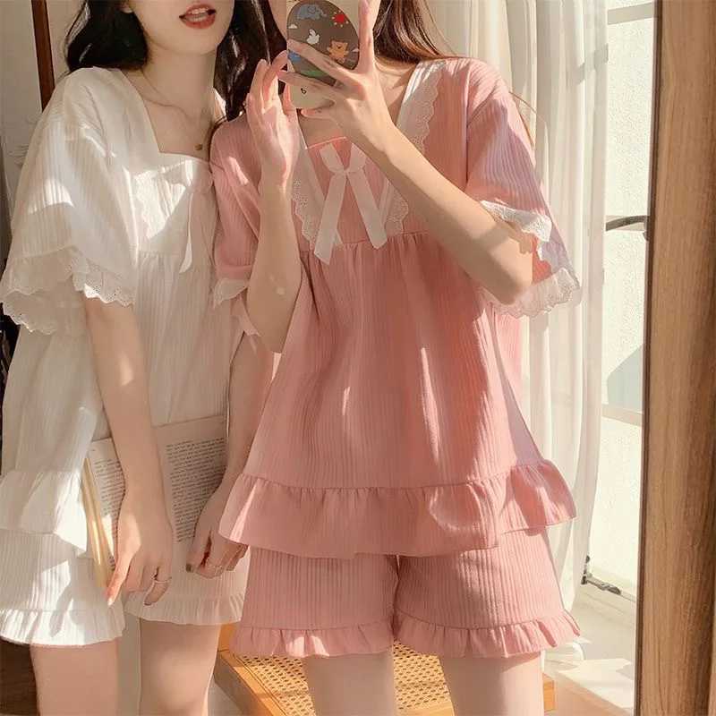Style Pajamas Ladies Summer Loungewear Set ShortSleeved wiTH Cushion Korean Small Sweet girlfriends Loungewear Set Z250925