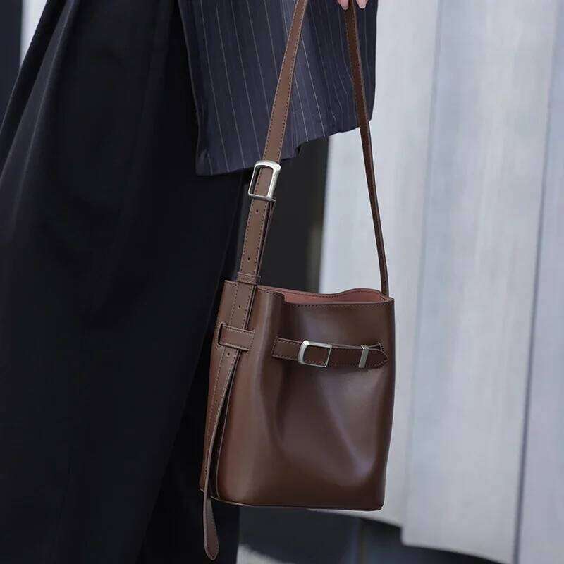 Women's Vintage Messenger High Quality Simple Handbags Genuine Leather Bucket Lady Shoulder Bag Female Crossbody Bags Suotong2509