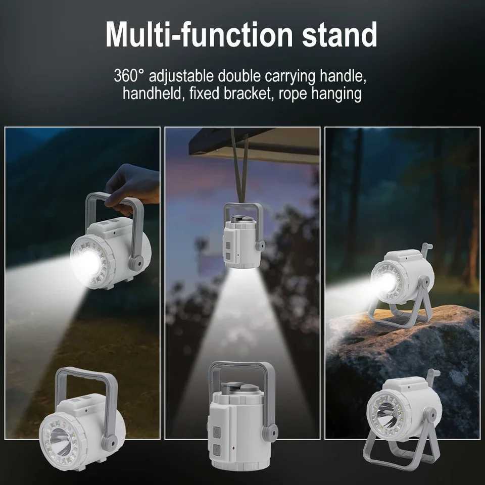 BORUiT Hand Crank LED Camping Lantern TypeC Rechargeable Power Bank Tent Light Gear Self Powered Torch Camping Searchlight C250925