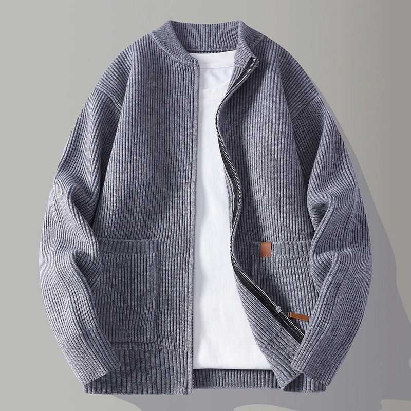 Autumn Winter Youthful Vitality Knit Sweatercoat Men Stand Collar Loose Casual Knitted Cardigan Mens Chic Casual Sweater Jackets 250922