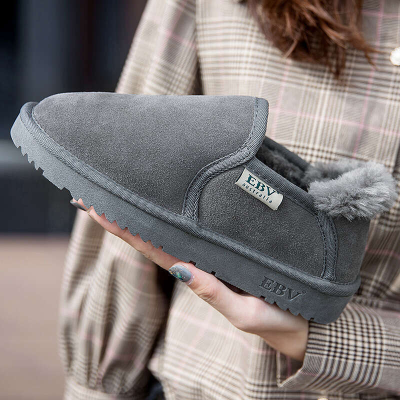 Genuine Leather for Women Short Boots Loafers Snow Cotton Shoes 2024 New Slip-On Thick Sole