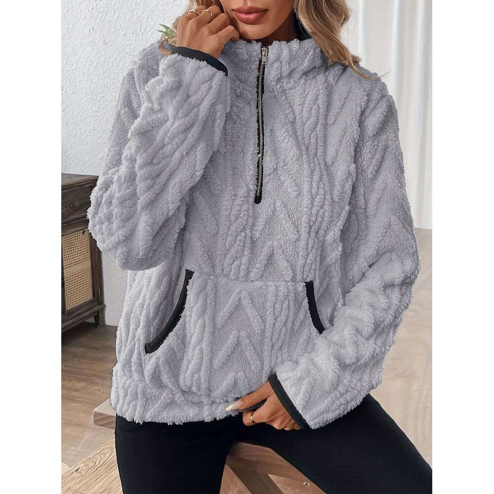 Cross-Border Autumn Winter New European American Lapel Small Fragrance Style Lamb Wool Short Sweatshirt S8070