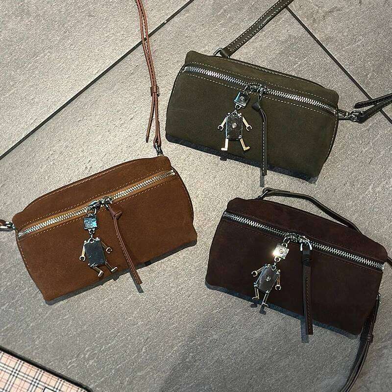 Autumn Winter Women's Mini Suede Cowhide Leather Crossbody Handbag Designer Lady Commuting Shoulder Bag OL Phone Bag Suotong2509