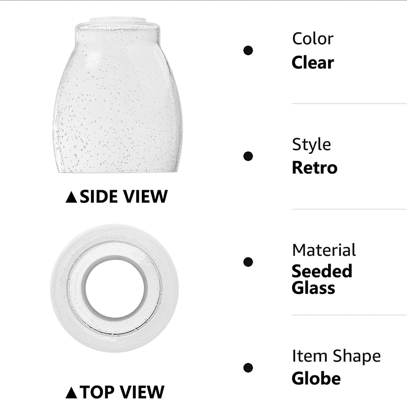 Clear Seeded Glass Shade, Modern Light Fixture Replacement Globe or Cover with 1-5/8-Inch Fitter for Chandelier Wall Sconce Pendant Light