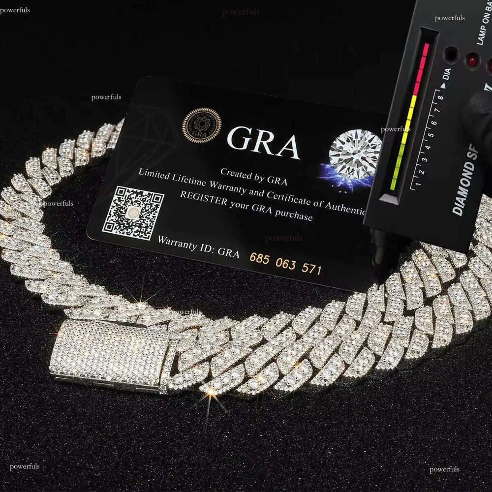 Hiphop Bust Down Sterling Sier Necklace Vvs Moissanite Dia 15mm Iced Out Cuban Link Chain