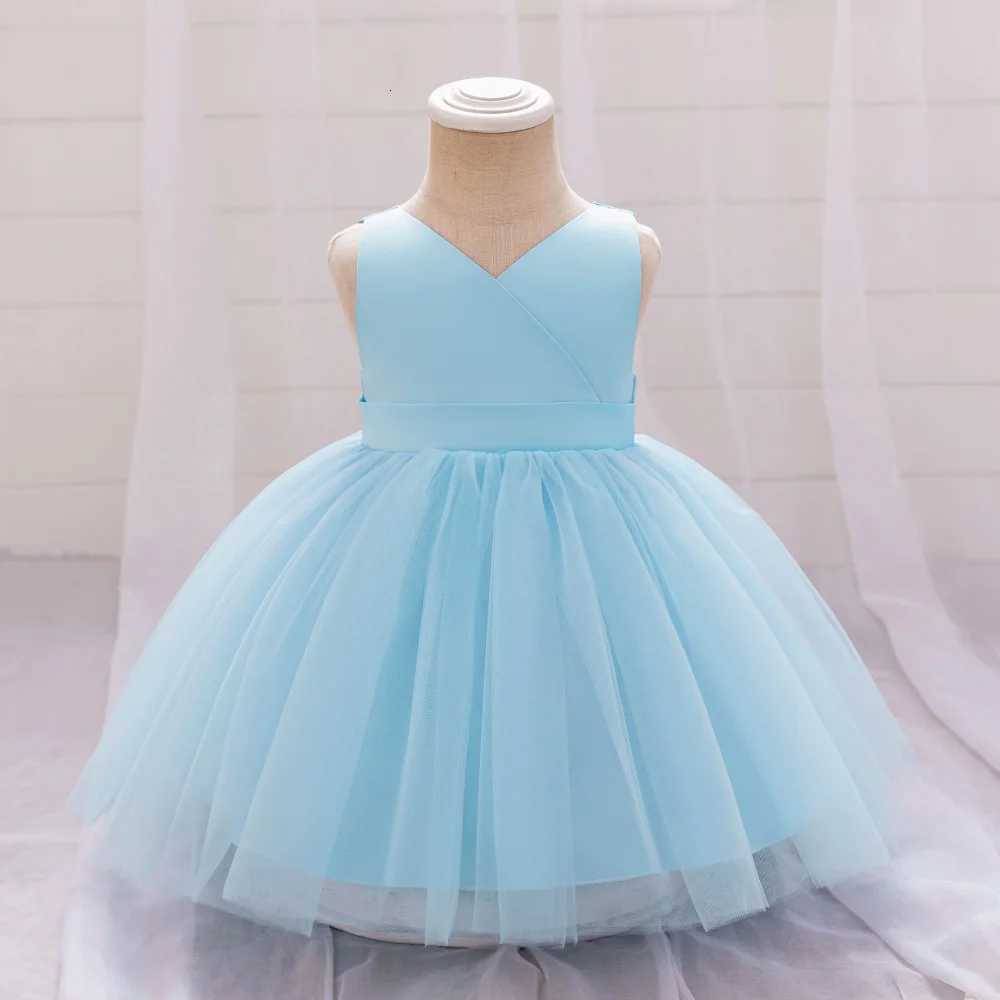 Bow Baby Girls Wedding Dress Tulle Toddler 1st Birthday Party Gown Vneck Infant Baby Princess Dresses For Girl Summer Clothes Z250926