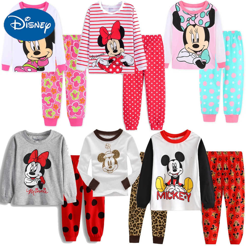 Disney 2024 Kids Pajamas Set Children Sleepwear Cartoon Mickey Minnie Mouse Pyjamas Pijamas Baby Boys Girl Cotton Nightwear Clothes Set H250926