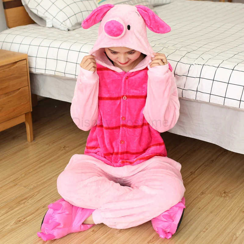 Disney Adults Kids Piglet Onesie Soft Long Sleeves Pajamas Home Clothes Women Men Anime Cosplay Costumes For Christmas Halloween Party H250926
