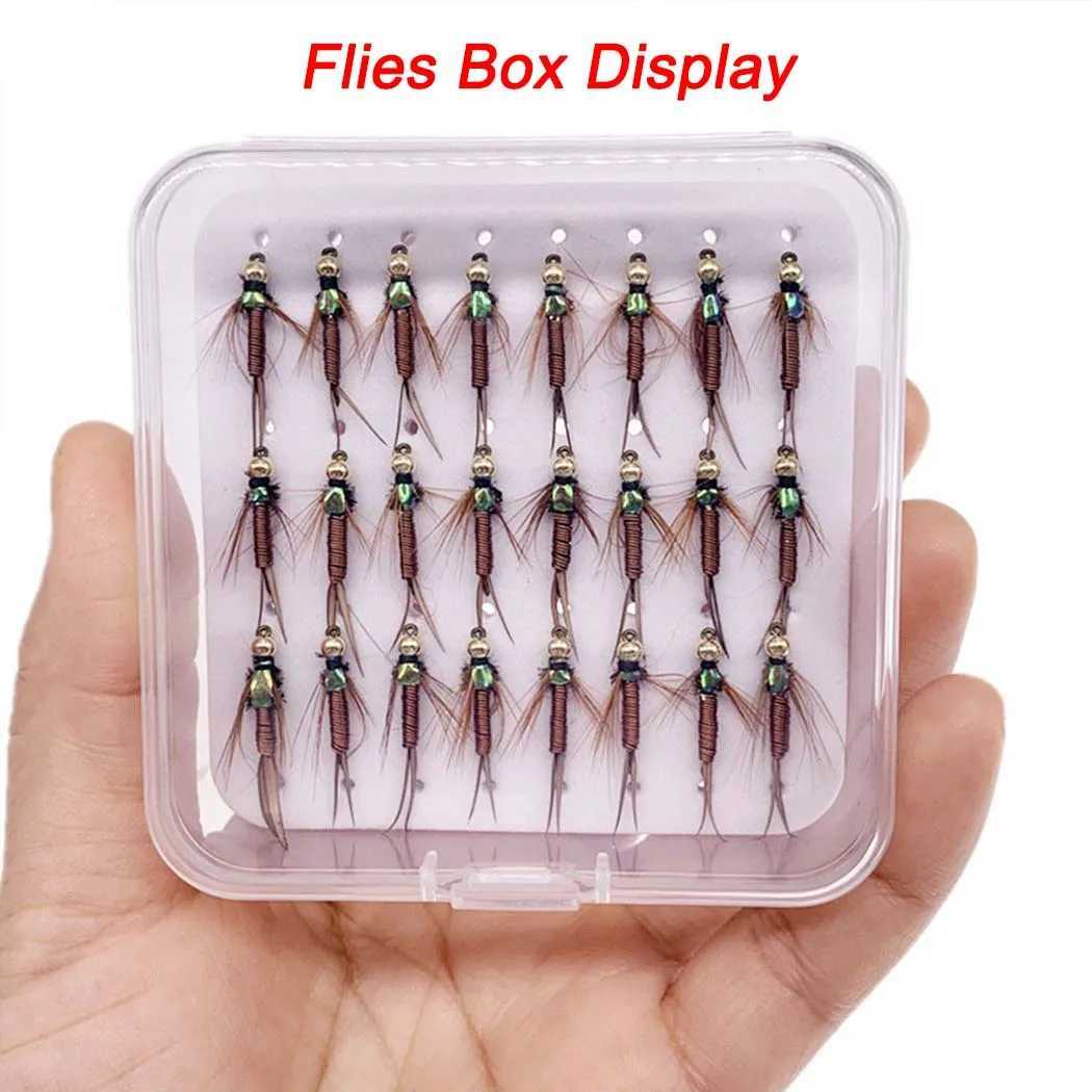 61224PcsBox Fast Sinking Wire Tungsten Bead Dry Flies Nymph Fishing Fake Lure Fishing for TroutBass Bait W250926