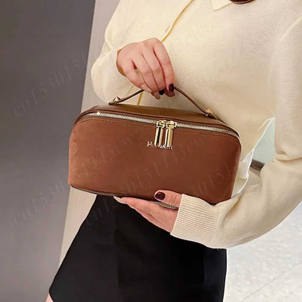 Women Suede Makeup Bag Cosmetic Bag Large Capacity Waterproof Makeup Pouch Dual Zipper Makeup Organizer Bag Makeup Storage Bag J250926