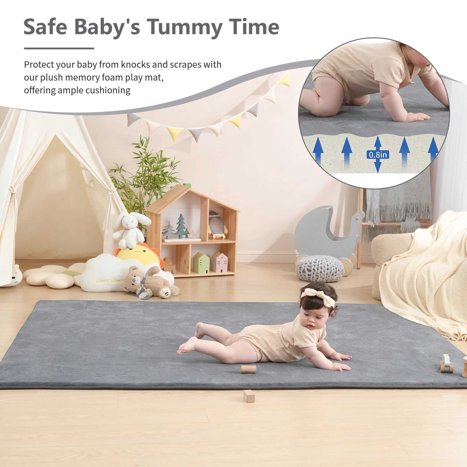 Gray Memory Foam Baby Play Mat for Playpen Thick Large Crawling Mat for Floor Soft Velvet NonSlip for Kids Playroom Mat Rug C250926