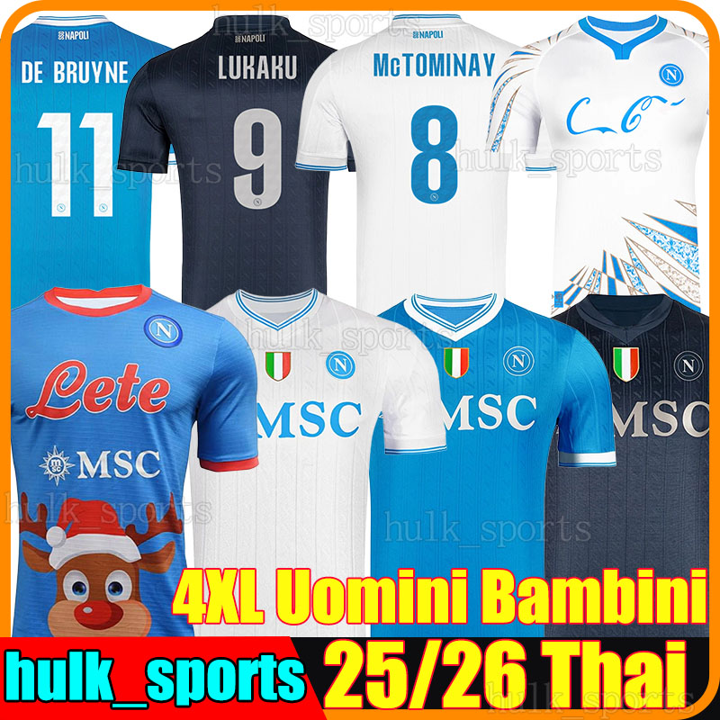 4XL 25/26 maglia napoli Christmas LUKAKU soccer jerseys Naples HOJLUND DE BRUYNE ANGUISSA McTOMINAY BEUKEMA NERES POLITANO LANG ELMAS Men Kids Kits football shirts