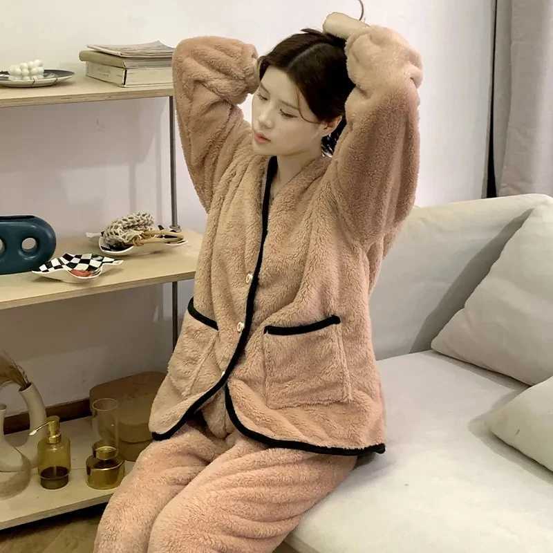 Flannel Pajamas Female New Coral Velvet Thickened Princess Style Plush Suit Loungewear Can Worn Outside Autumn and Winter Z250925