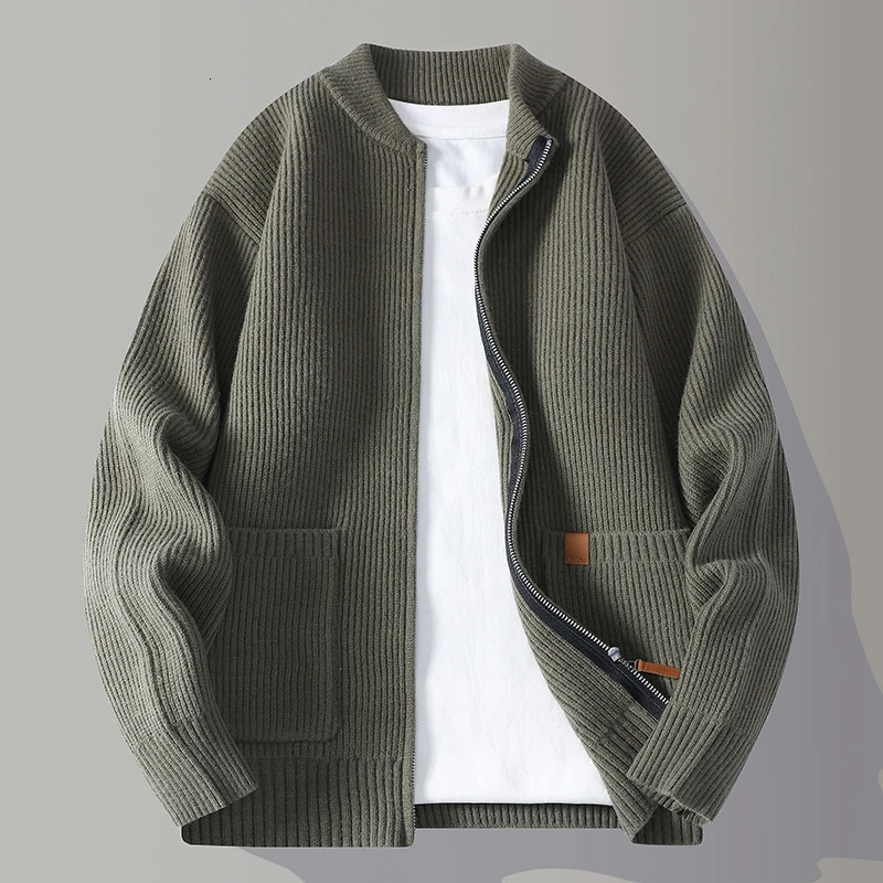 Autumn Winter Youthful Vitality Knit Sweatercoat Men Stand Collar Loose Casual Knitted Cardigan Mens Chic Casual Sweater Jackets 250922