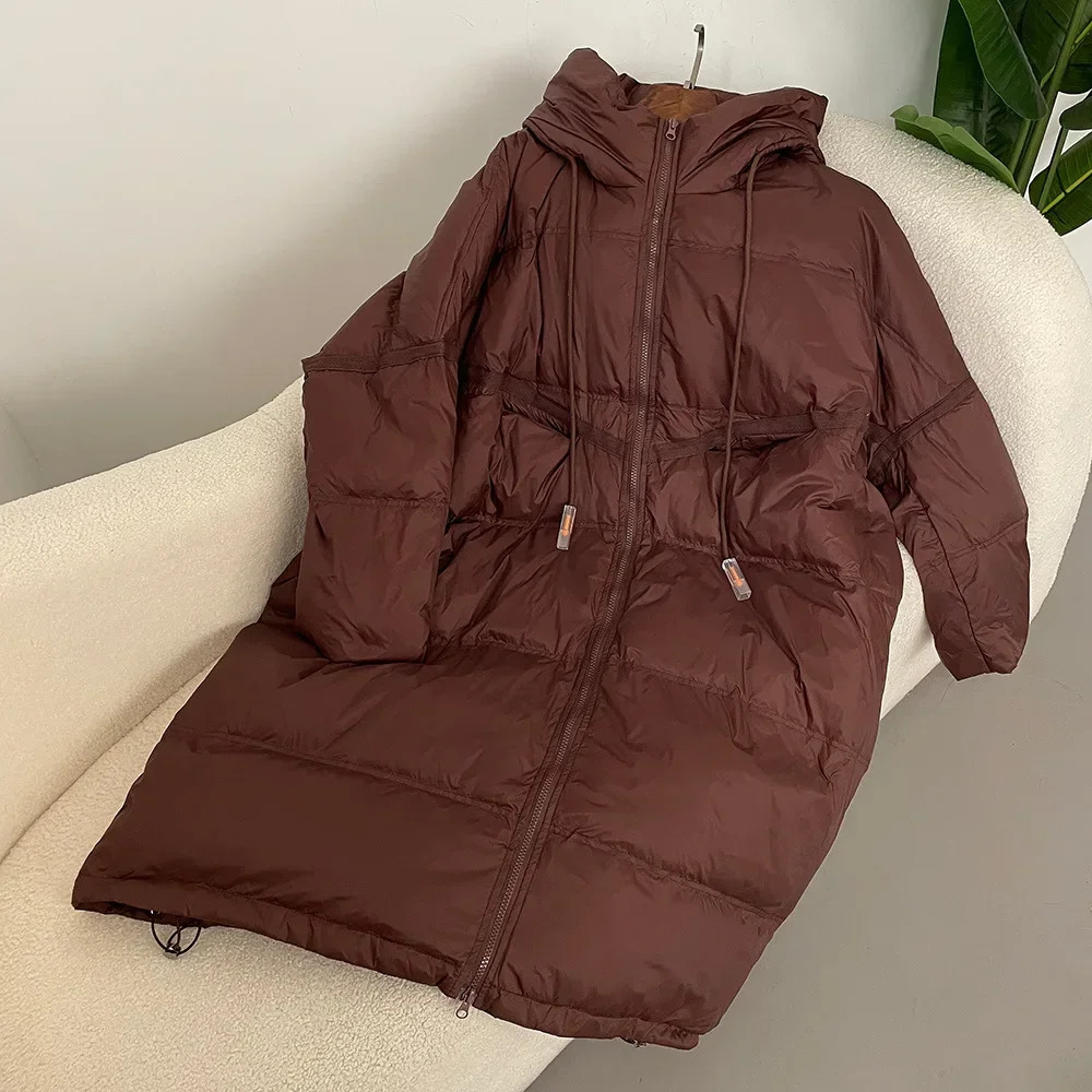 Down Jacket Women Fashion Autumn Winter Thick Long White Duck Down Coat Warm Large Loose Hooded Down Jacket for Lady 250917