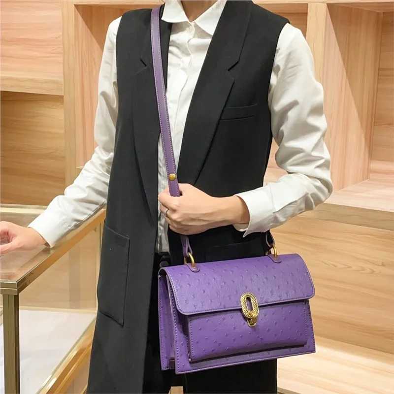 Womens bag purple ostrich patterned small square bag 2025 summer new highend single shoulder chain armpit bag Z250926