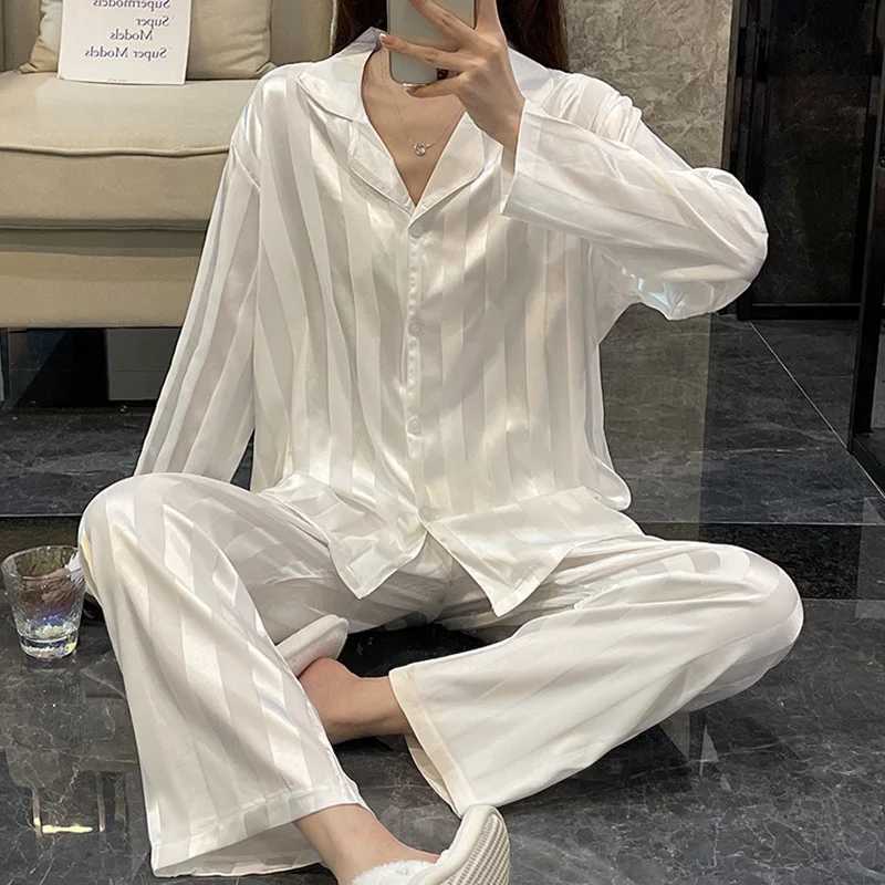 Light Luxury Imitation Silk Pajamas for Women Ice Silk Longsleeved Jacquard Loose Large Size Womens Pajamas Set Home Clothes Z250925