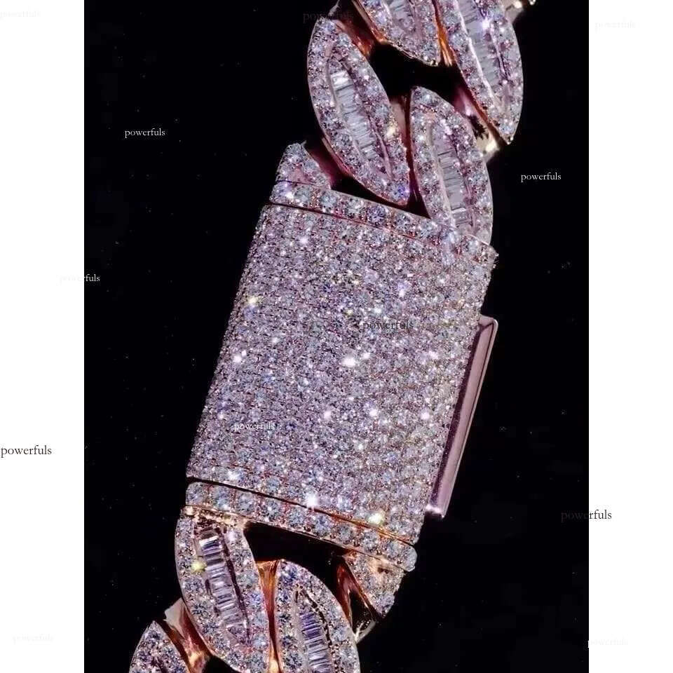 18mm Cuban Link Chain Iced Out Necklace with Baguette Round Cut VVS Moissanite Dia Tester Approved