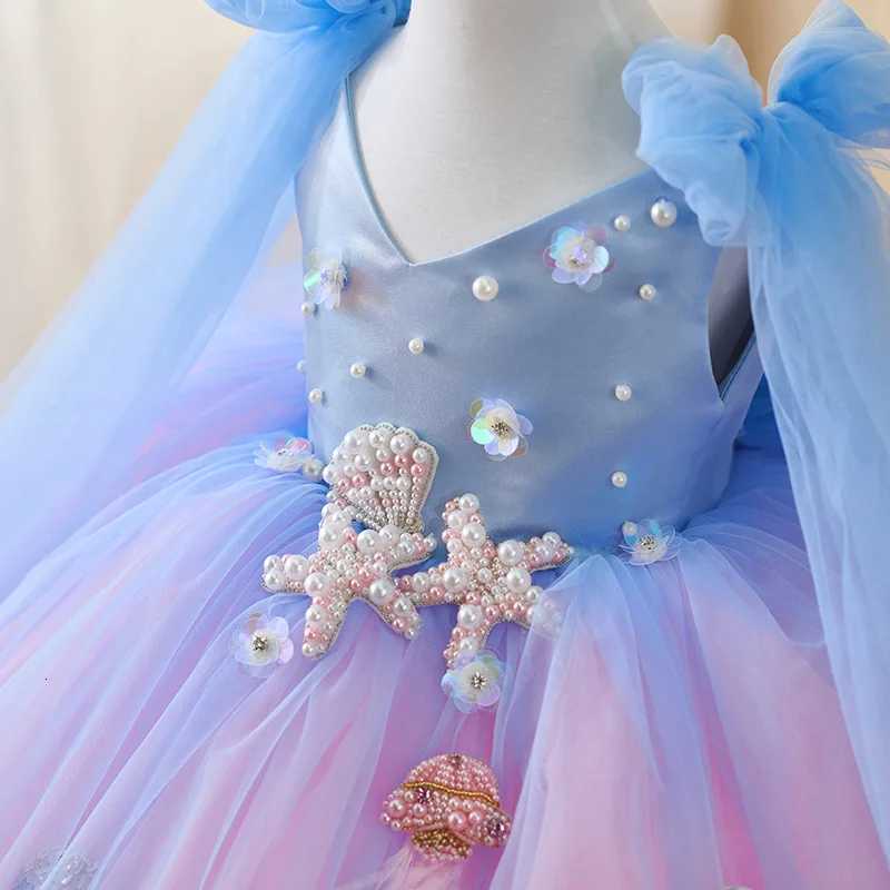 Gorgeous girl birthday party dress new sky blue Lolita girl fluffy yarn skirt foreign style special girl beauty pageant dress Z250926