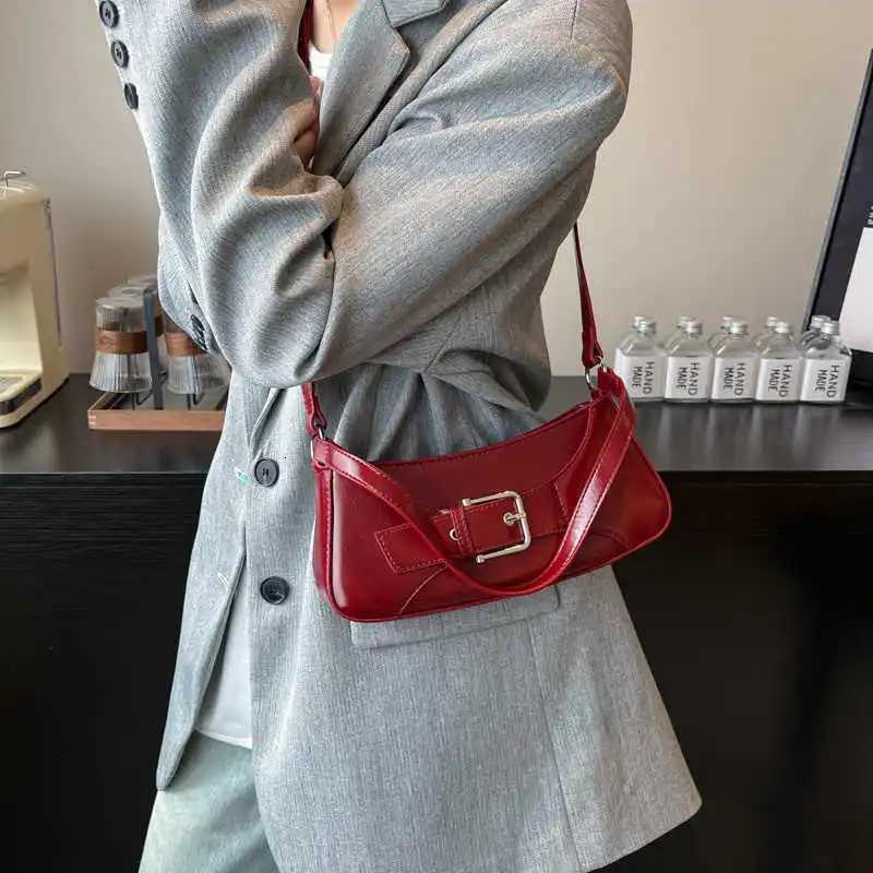 Korean Style Red Shoulder Bag For Women 2025 Spring Summer Versatile Pu Leather Handbag Solid Color Crossbody Bags Z250926