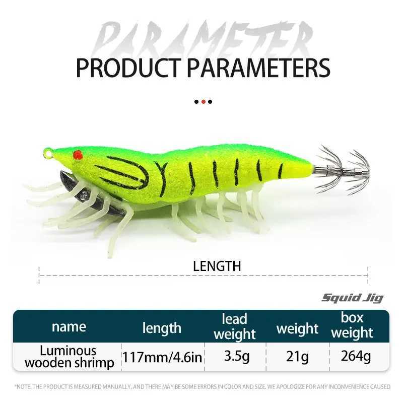 8PCS Bag Glow in The Dark Soft Foot Shrimp Jig Hard Shrimp Squid Hook Wood Shrimp Bait Fishing Lure Set W250926
