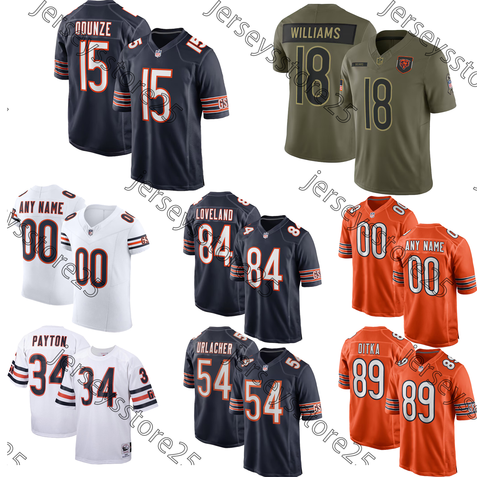 Caleb Williams Football Jersey Rome Odunze Colston Loveland DJ Moore Tyson Bagent Cole Kmet Jaylon Johnson Kyler D'Andre Swift Gordon Chicag Bear Jersey