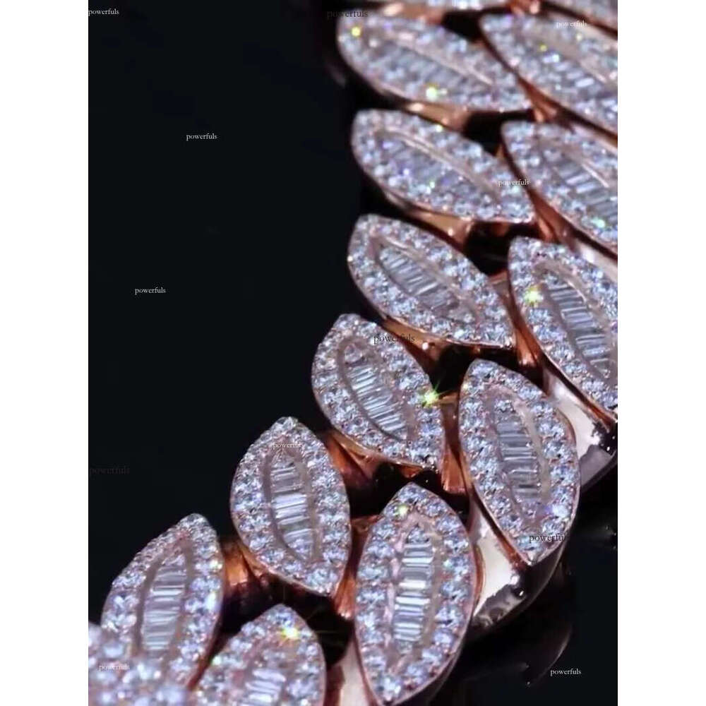 18mm Cuban Link Chain Iced Out Necklace with Baguette Round Cut VVS Moissanite Passes Dia Tester