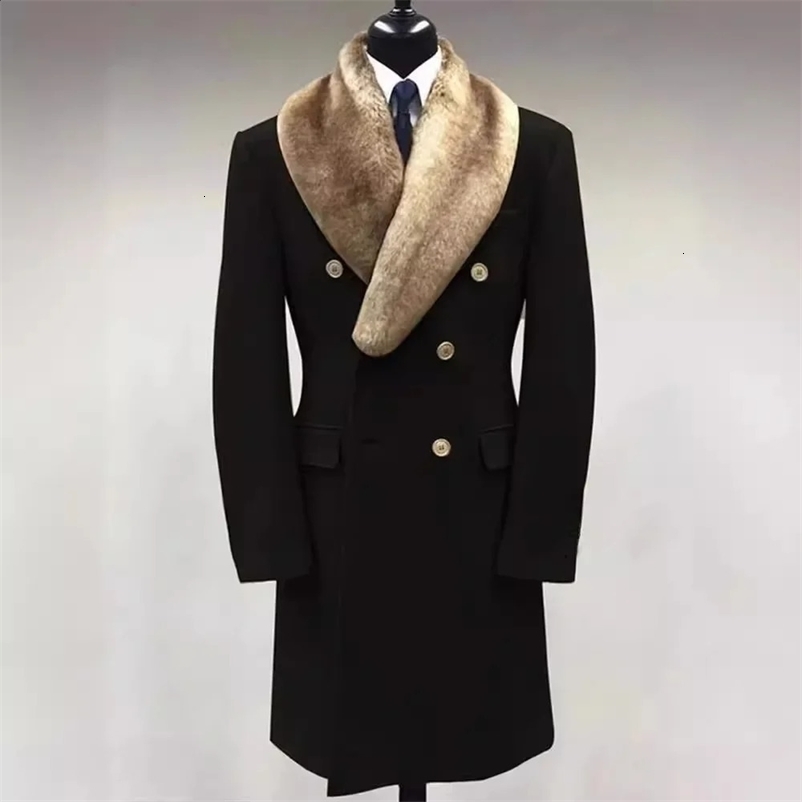 European and American mens wool collar mid length double-layer jacket autumn and winter solid color wool casual jacket 241127bjbj
