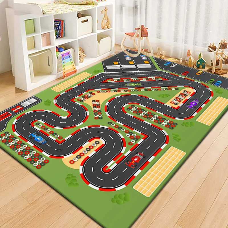 Cartoon Track Traffic System NonSlip Rug for Home Living Room Decor Kids Room Balcony Bedside Educated Fun and Safe Floor Mat C250926