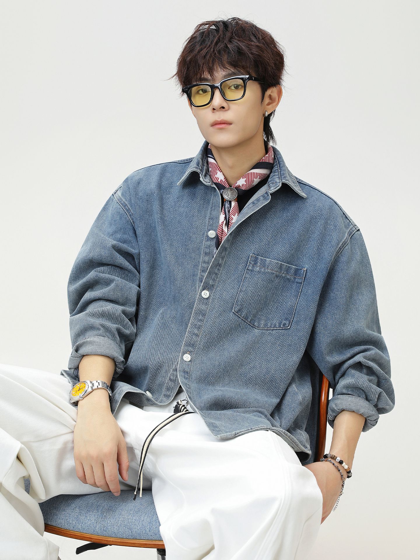 CL27033 Solid color lapel jacket workwear men's 2025 new spring and autumn coat tops versatile loose simple casual