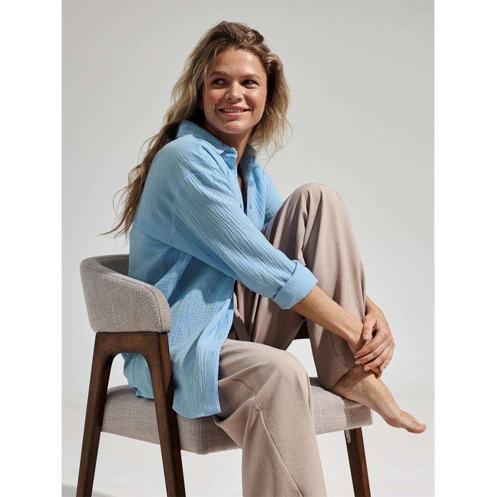 2025 Autumn Season Cross-Border Long Sleeve Pure Cotton Crepe European and American New Style Comfortable Loose Shirt Blouse Shawl