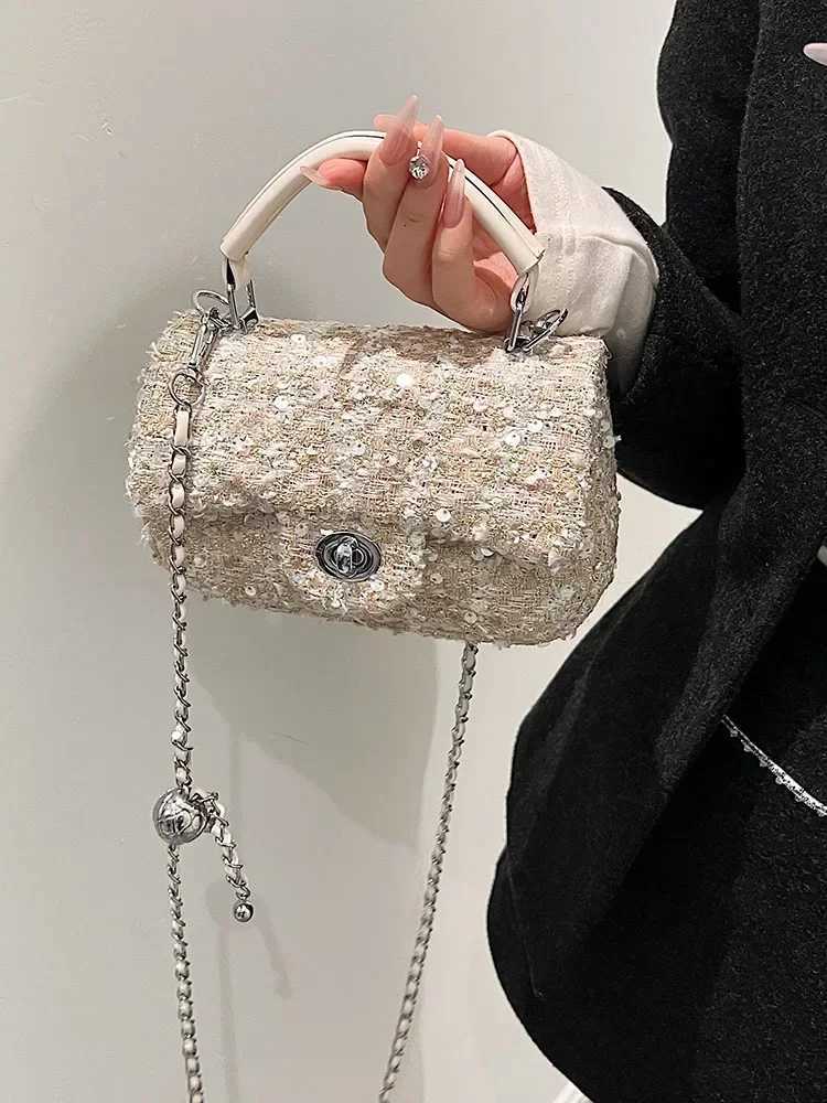 Womens Woolen Tweed Chain Crossbody Bags Autumn Winter New Sequin Small Square Handbags for Party Fashion Single Shoulder Bag Z250926