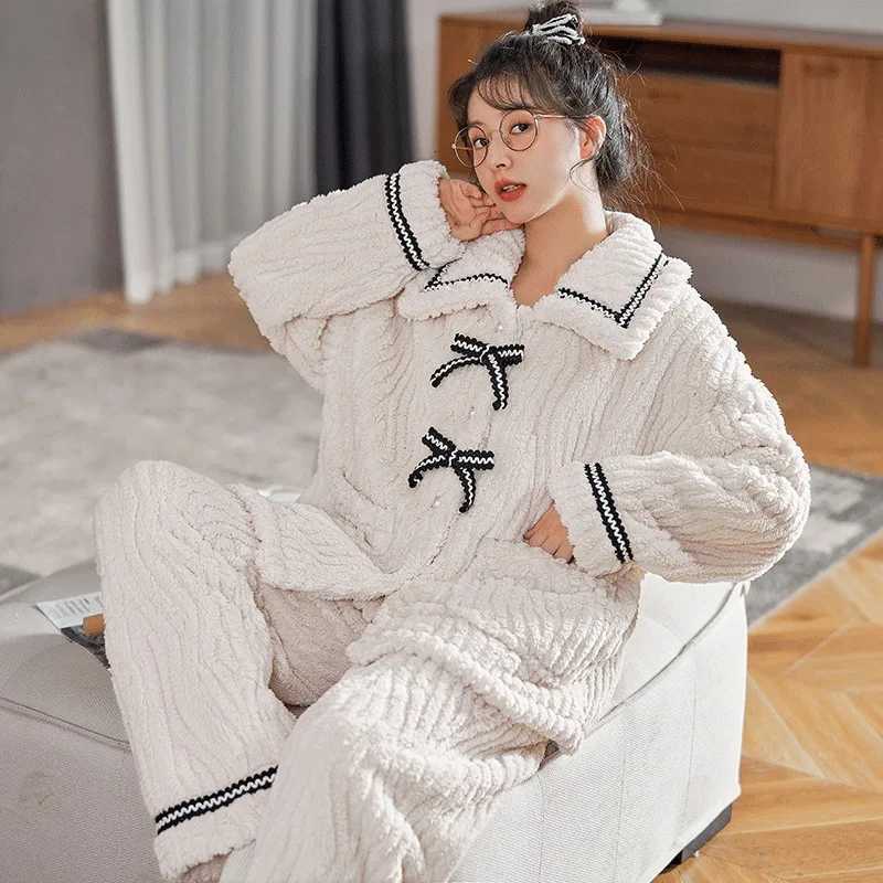2Pcsset womens pajamas autumn and winter students home wear padded and thickened warm princess clothes womens clothing Z250925