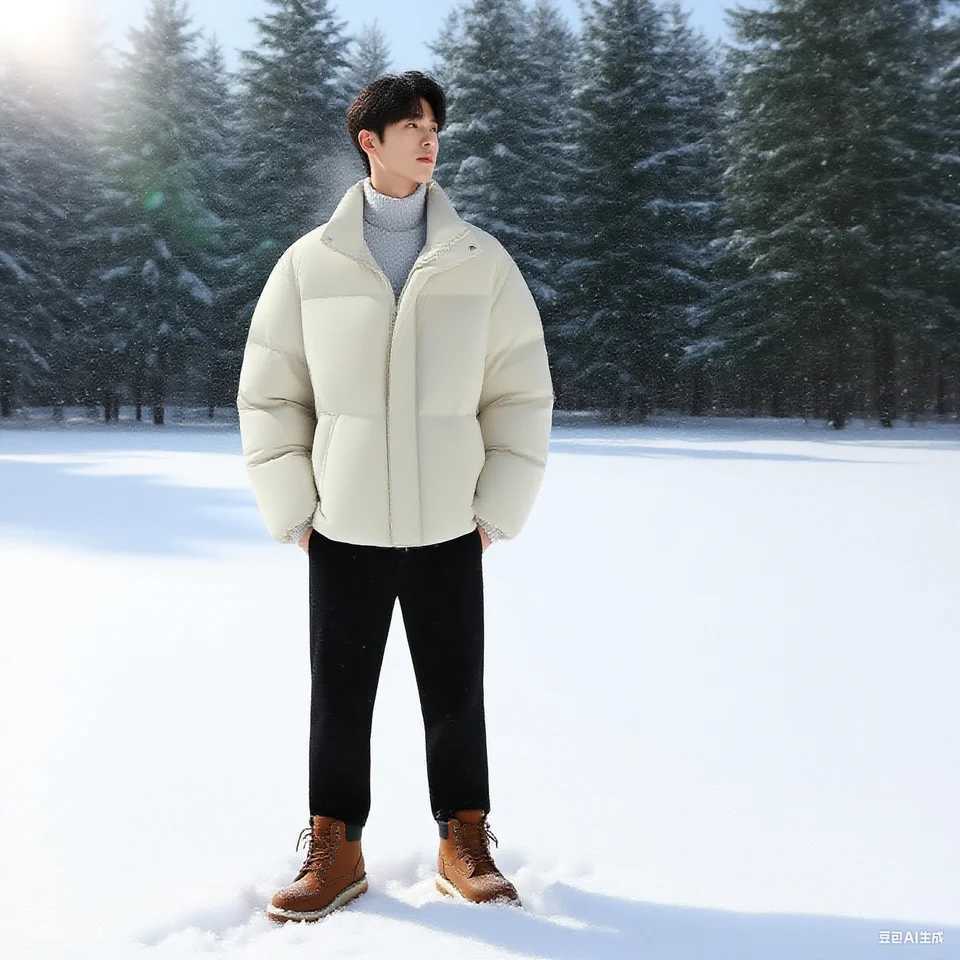 Mens warm cotton stand up collar elastic cuff top suitable for cold weather with thick cotton lining pocket design jacket W250926