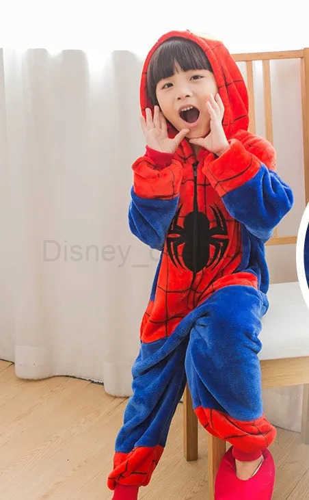Disney 2025 Childrens Pajamas Spiderman Cosplay Costume Nightgown Home Flanne Hooded Sleepwear Jumpsuit Pajamas for Spider Man Costume H250926