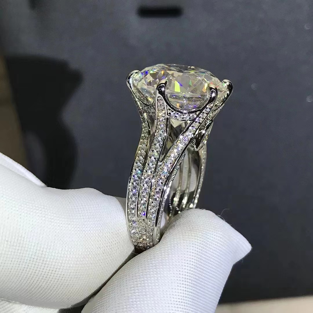 Rings for women lab grown diamond ring High Carbon Diamond 12 CT VVS Grade D Color 3EX Ring Round Diamond Eight Hearts Eight Arrows Women's Silve