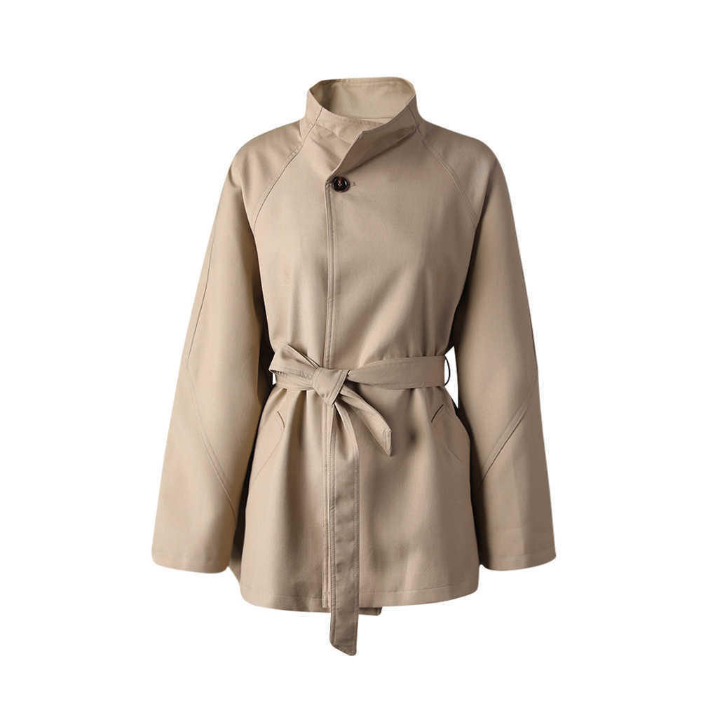 Hepburn Sle Elegant HighEnd Stand Collar Trench Coat for Women Autumn New LaceUp WaistCinng Versatile Oversized Jacket Short Coat W250926