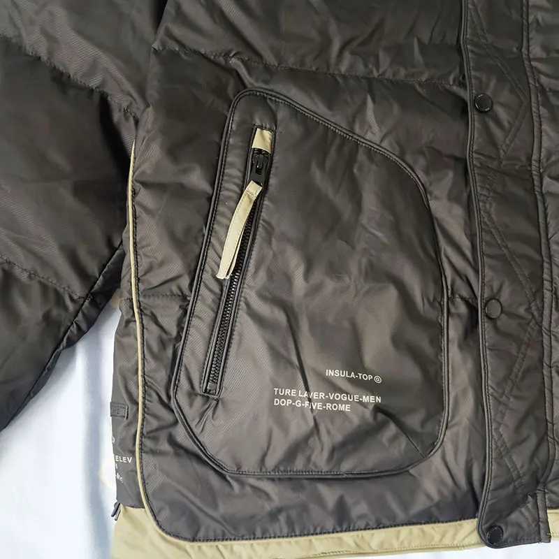 Winter Man Thick Warm Down Jacket Hip Hop Mens Workwear Hooded Jacket Disposable Windproof Cargo White Duck Down Jacket W250926
