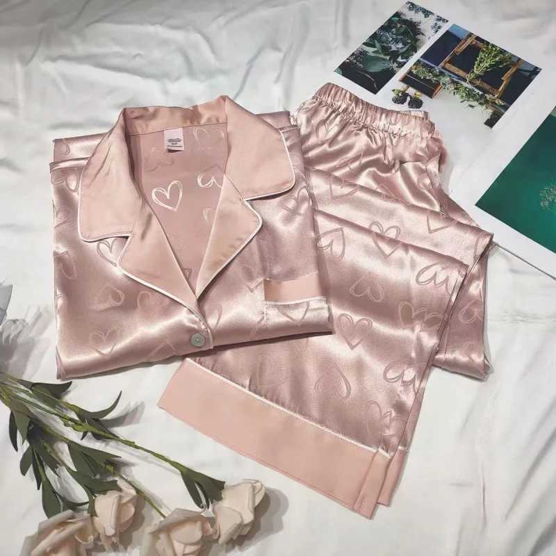 Girls faux ice silk pyjamas ladies longsleeved lace green premium feeling twopiece set of sweet loungewear love blue cloth Z250925