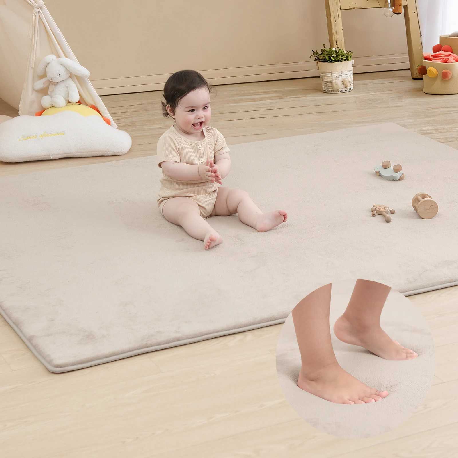 Khaki Baby Play Mat for Floor WaterRepellent Baby Game Crawling Mat Soft Velvet NonSlip Baby Activities Rug Newborn Items C250926