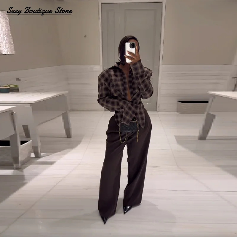 Womens Vintage Classic Plaid Shirt Lapel Long Sleeve Slim Fit Top Single Breasted Crop Blouse 2025 Lady Fashion Streetwear 250922