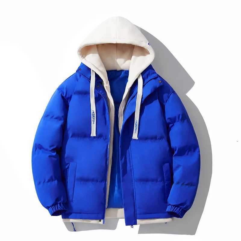 Winter Padded Jacket Men Fake Two Piece Hooded Quilted Coat Fahsion Handsome Loose Casual Thick Windproof Warm Wadded Jacket W250926