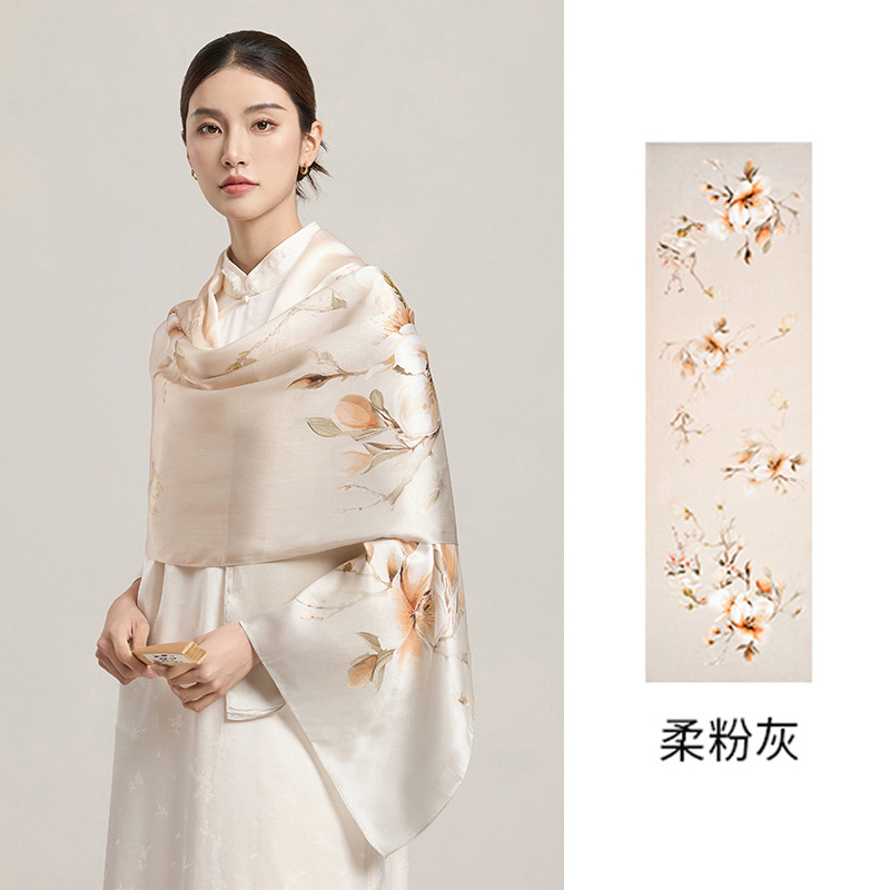 Chinese-Style High-End Light Luxury 100% Mulberry Silk Scarf Shawl for Women - Classic Charm Skin-Friendly Silky Smooth Ideal as a High-End Luxury Gif