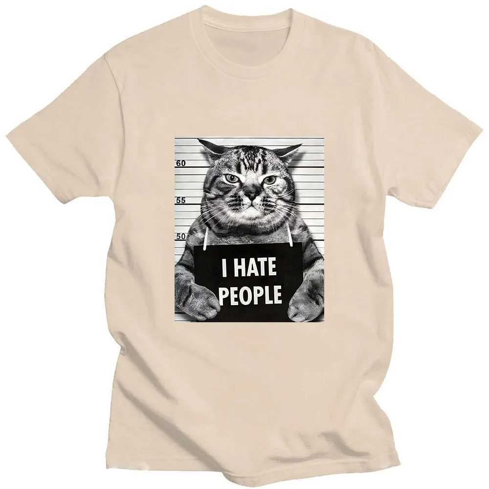 I Hate People Meow Print Tshirt Fun Cat Print T Shirts Loose Street Short Sleeve FemaleMale 100 Cotton Clothing Casual Tshirt L250926