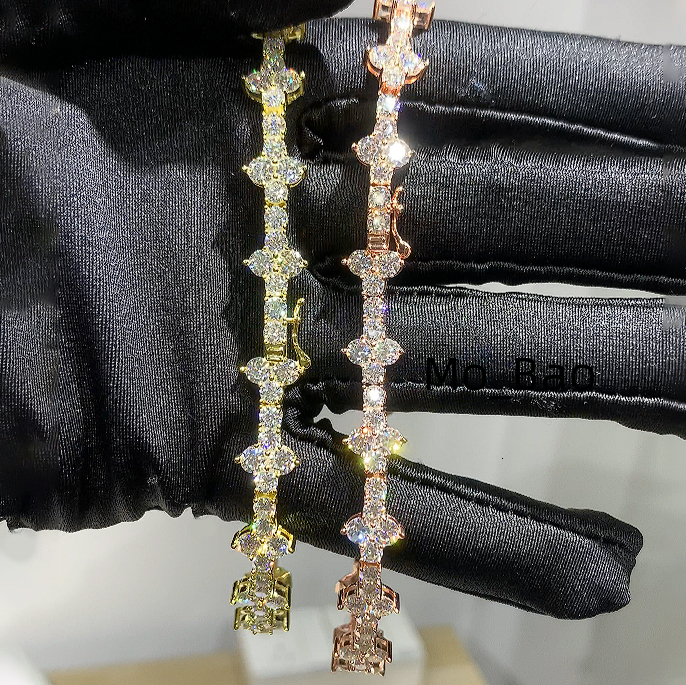 Custom Moissanite Clover Tennis Bracelet Chain Men Women Wholesale Iced Out 925 Silver Vvs Diamond Four Leafs Cross Bracelet